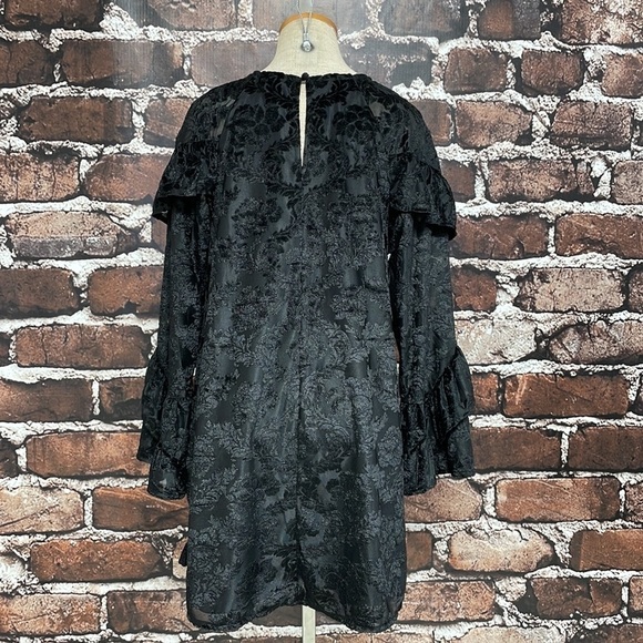 Love Rich Dress Womens Small S Black NWT Velvety & Blushing Ruffles Mini Floral - Picture 11 of 16